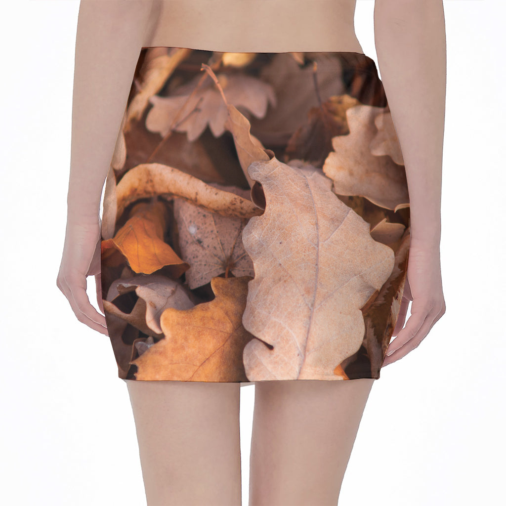 Autumn Oak leaf Print Pencil Mini Skirt