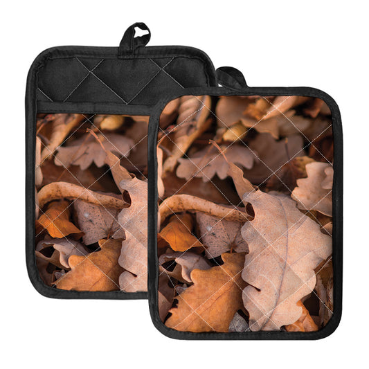 Autumn Oak leaf Print Pot Holders With Pocket
