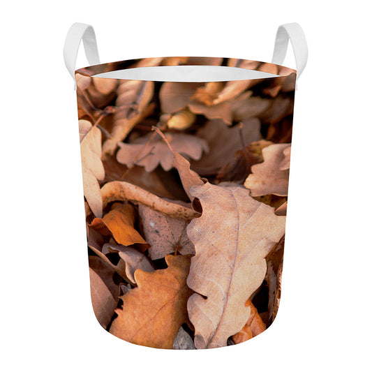 Autumn Oak leaf Print Round Laundry Basket
