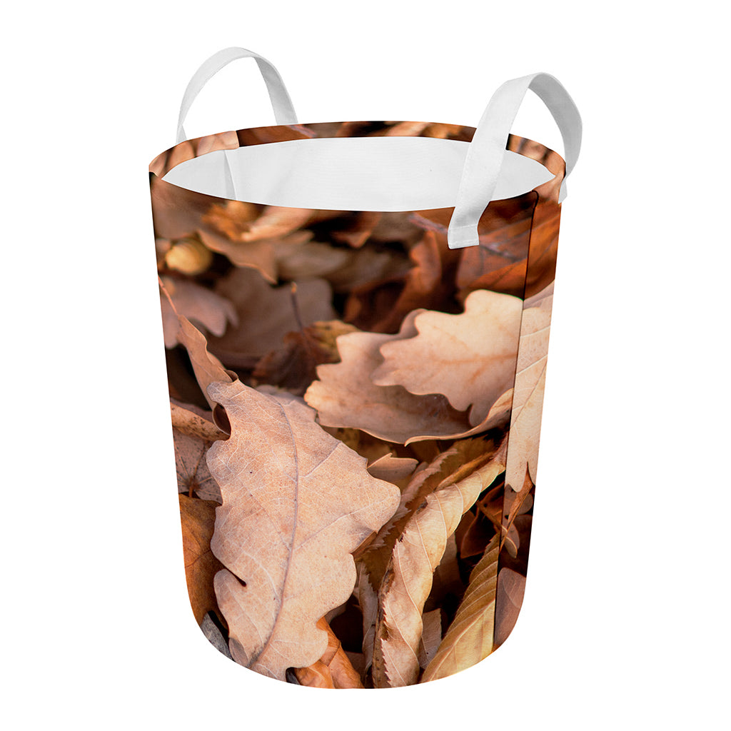 Autumn Oak leaf Print Round Laundry Basket
