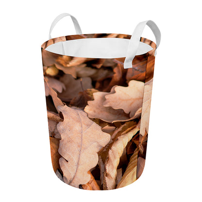 Autumn Oak leaf Print Round Laundry Basket