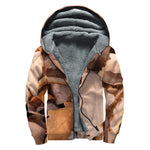 Autumn Oak leaf Print Sherpa Lined Zip Up Hoodie