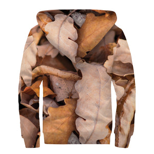 Autumn Oak leaf Print Sherpa Lined Zip Up Hoodie