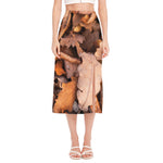 Autumn Oak leaf Print Side Slit Midi Skirt