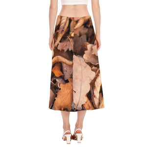 Autumn Oak leaf Print Side Slit Midi Skirt