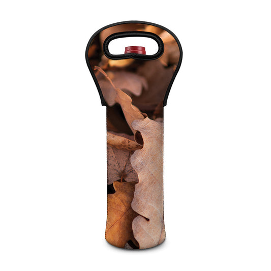 Autumn Oak leaf Print Single Neoprene Wine Tote