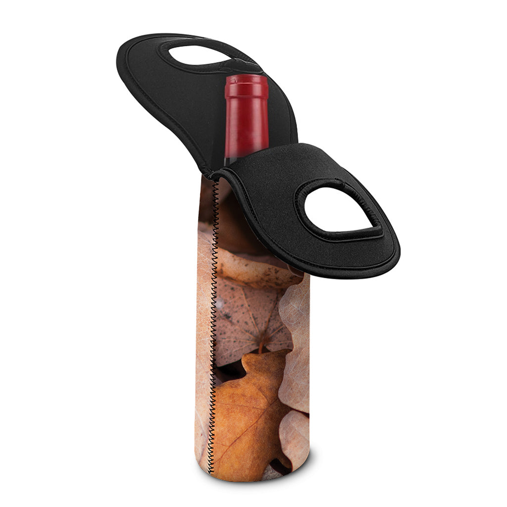Autumn Oak leaf Print Single Neoprene Wine Tote
