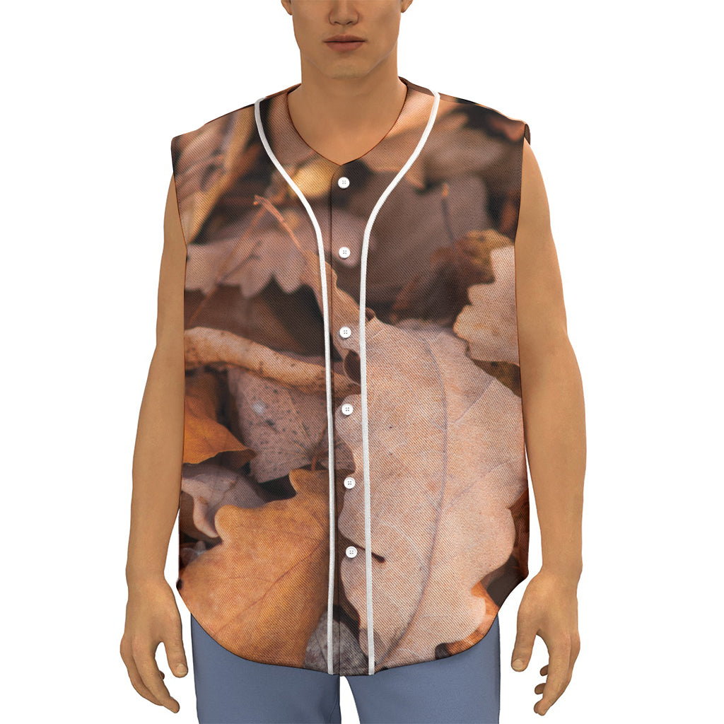 Autumn Oak leaf Print Sleeveless Baseball Jersey