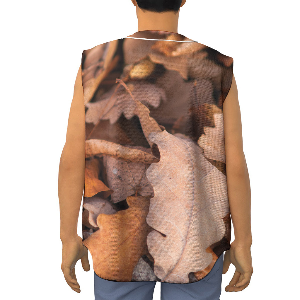 Autumn Oak leaf Print Sleeveless Baseball Jersey