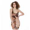 Autumn Oak leaf Print Sleeveless Bodycon Dress