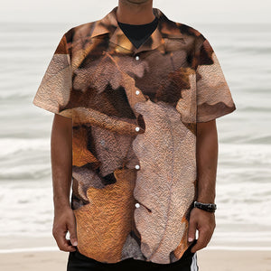 Autumn Oak leaf Print Textured Short Sleeve Shirt