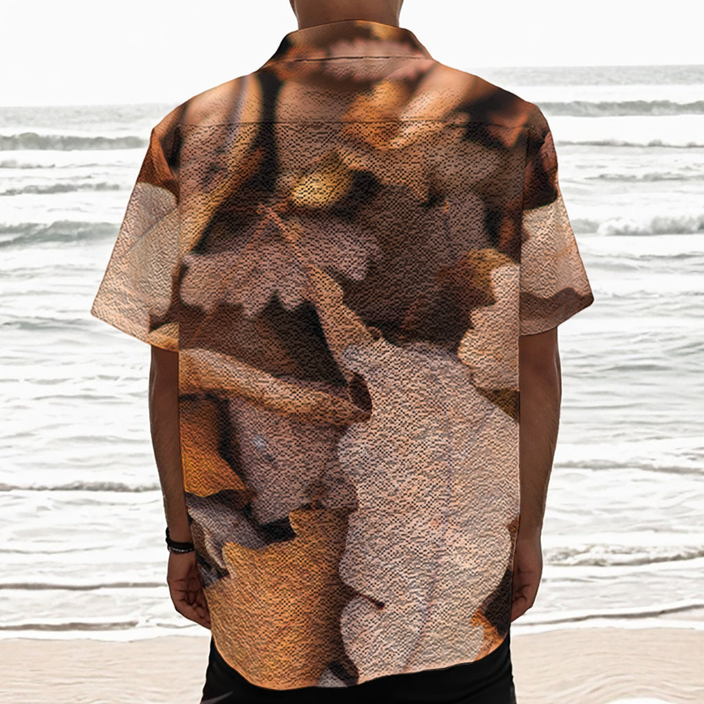 Autumn Oak leaf Print Textured Short Sleeve Shirt