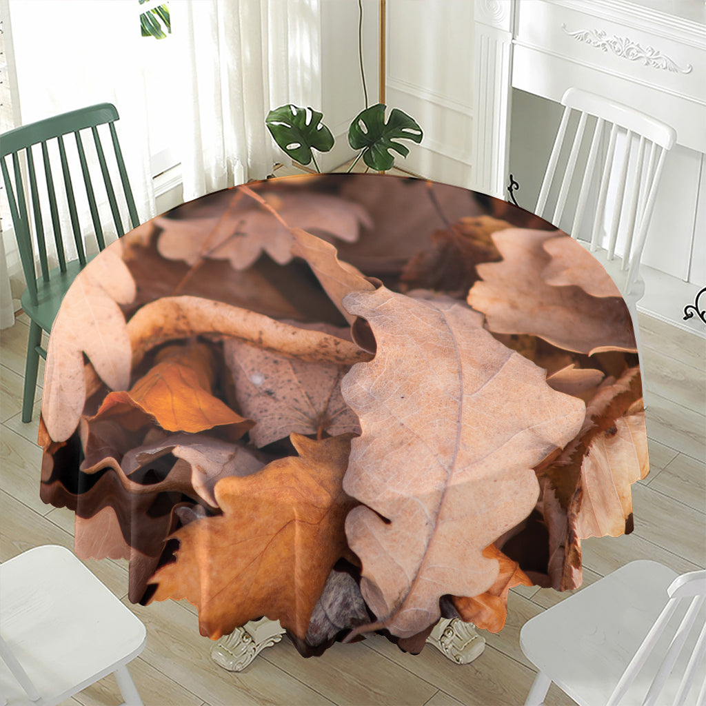 Autumn Oak leaf Print Waterproof Round Tablecloth