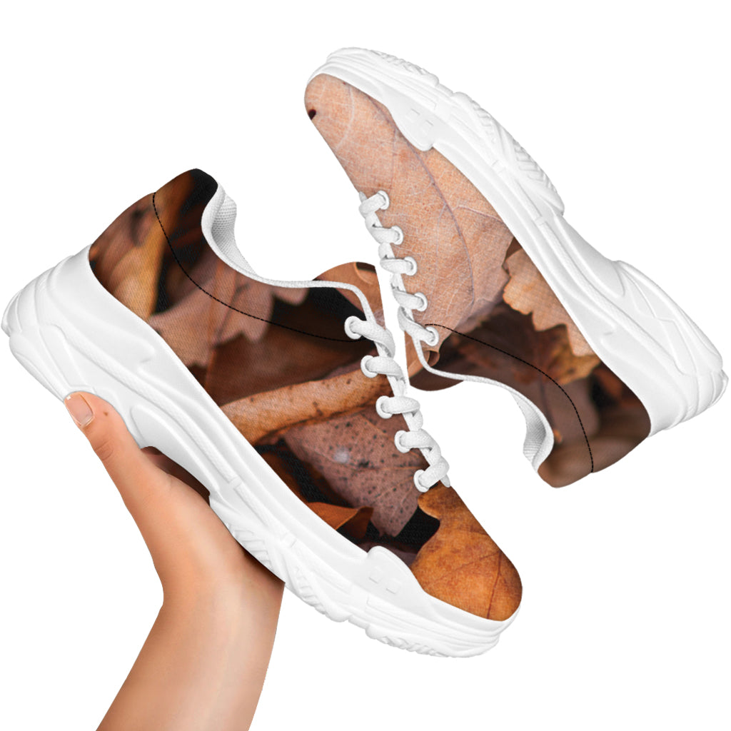 Autumn Oak leaf Print White Chunky Shoes