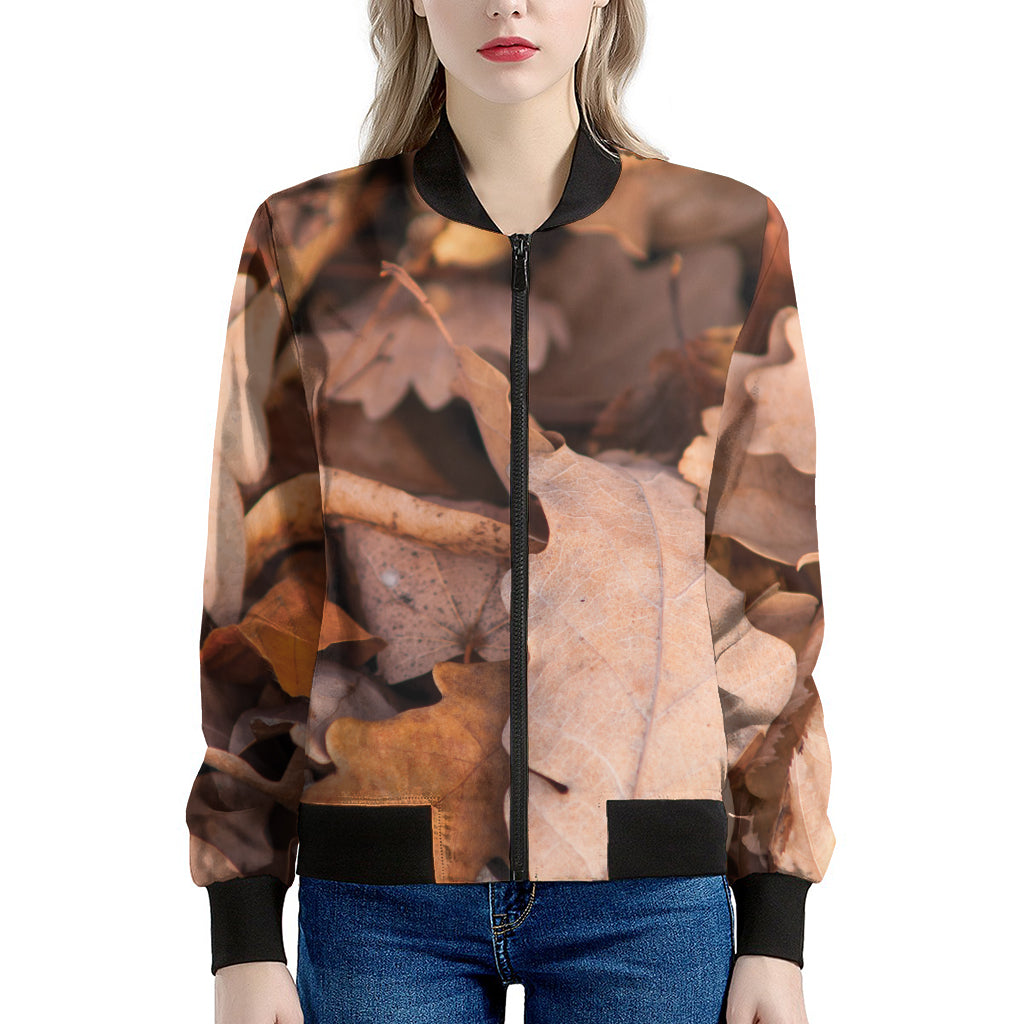 Autumn Oak leaf Print Women's Bomber Jacket