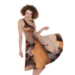 Autumn Oak leaf Print Women's Sleeveless Dress