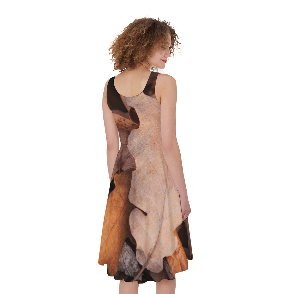 Autumn Oak leaf Print Women's Sleeveless Dress