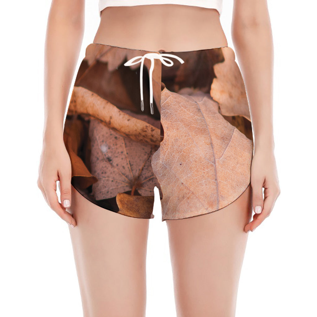 Autumn Oak leaf Print Women's Split Running Shorts