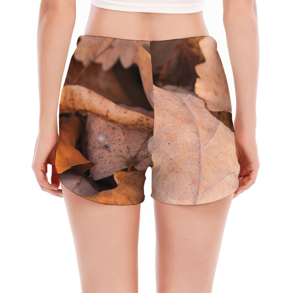 Autumn Oak leaf Print Women's Split Running Shorts