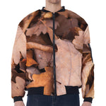 Autumn Oak leaf Print Zip Sleeve Bomber Jacket