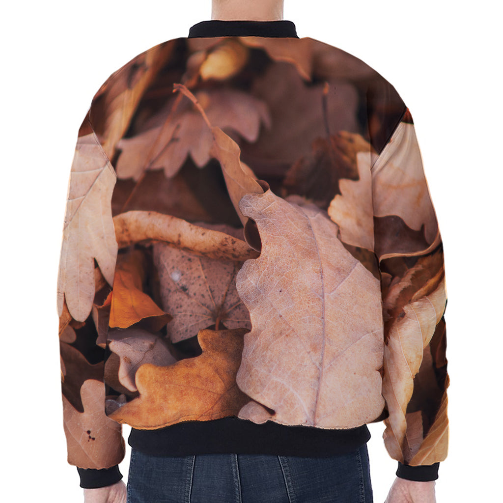 Autumn Oak leaf Print Zip Sleeve Bomber Jacket