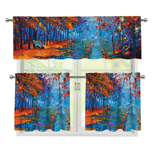 Autumn Painting Print 3 Piece Kitchen Curtains