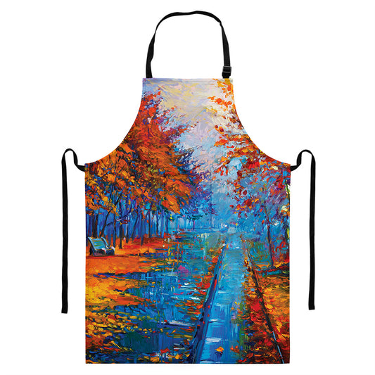 Autumn Painting Print Bib Apron With Pocket