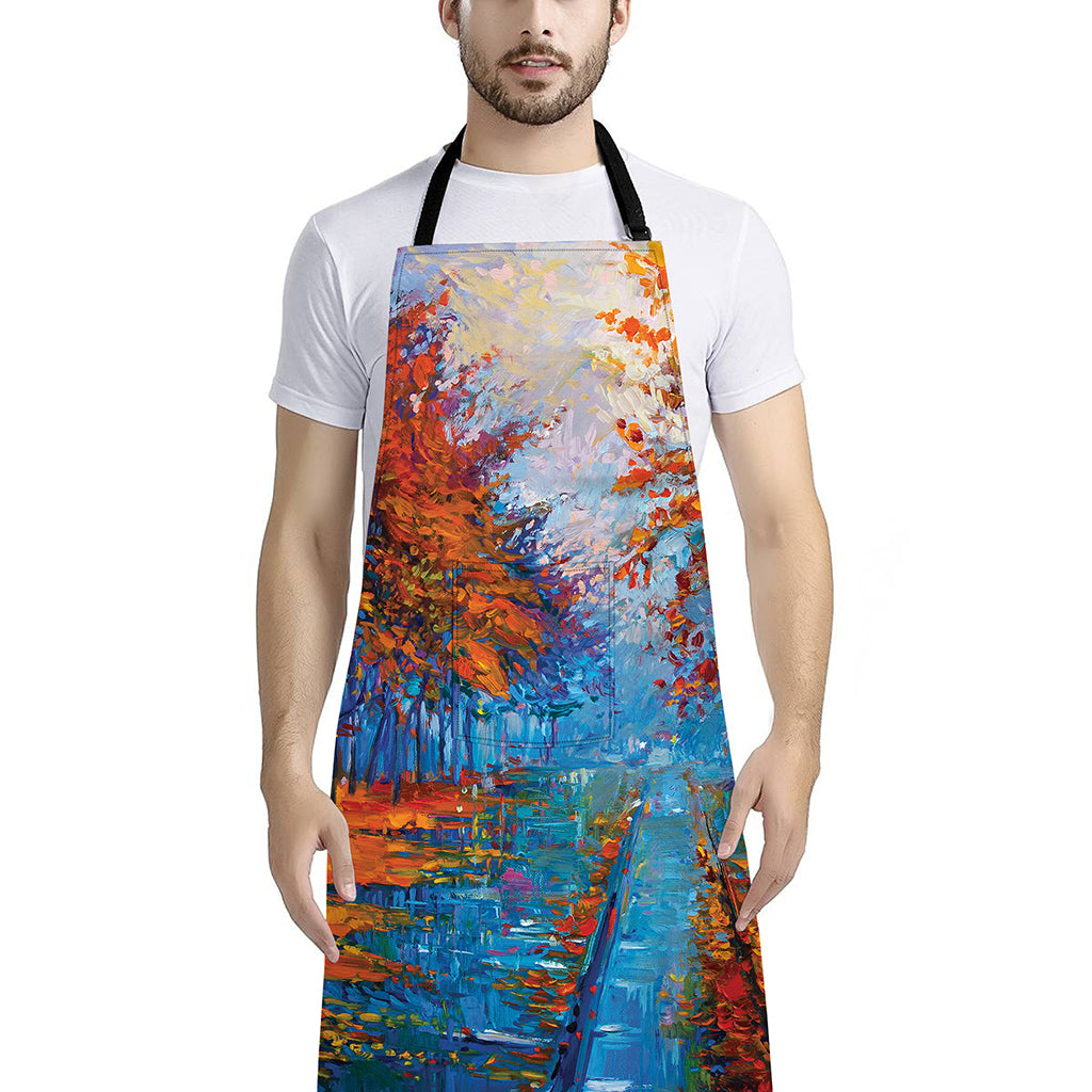 Autumn Painting Print Bib Apron With Pocket