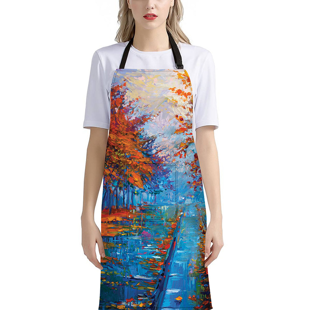 Autumn Painting Print Bib Apron With Pocket