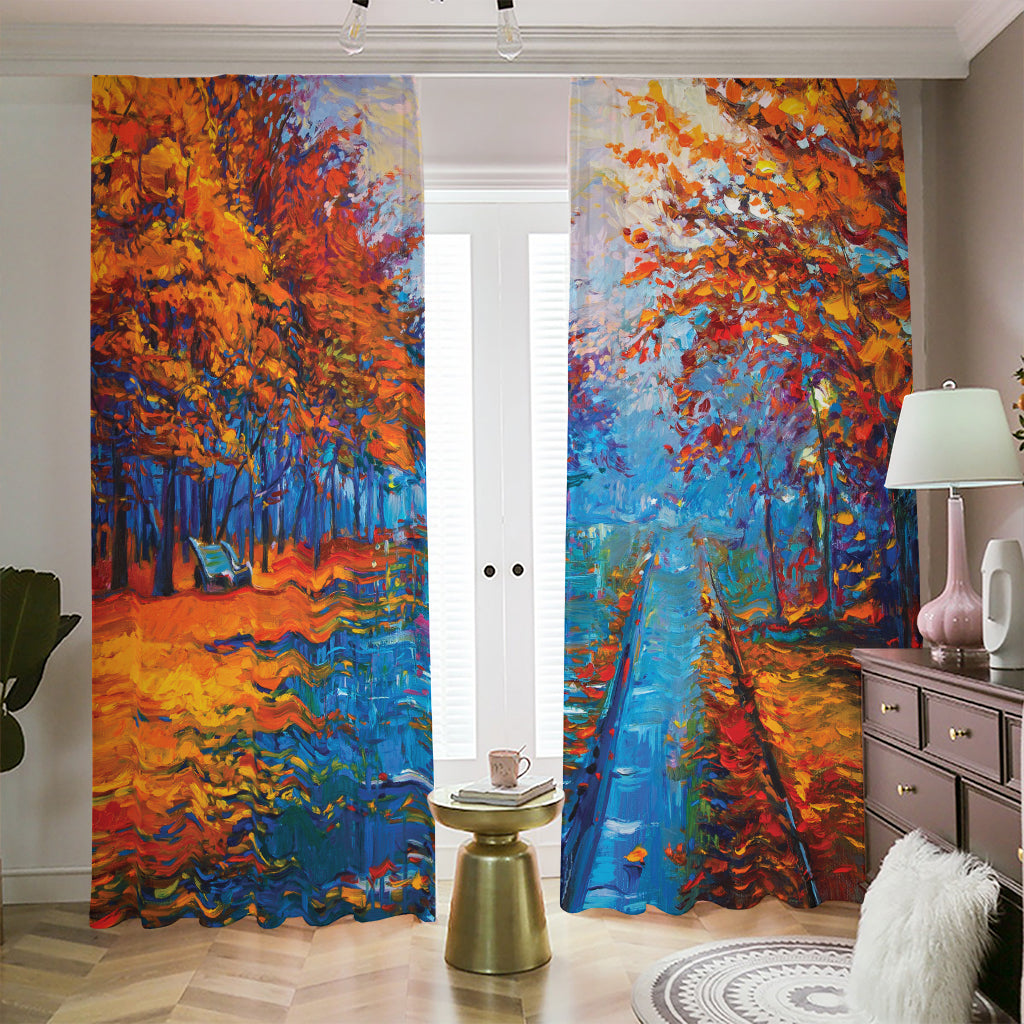 Autumn Painting Print Blackout Pencil Pleat Curtains