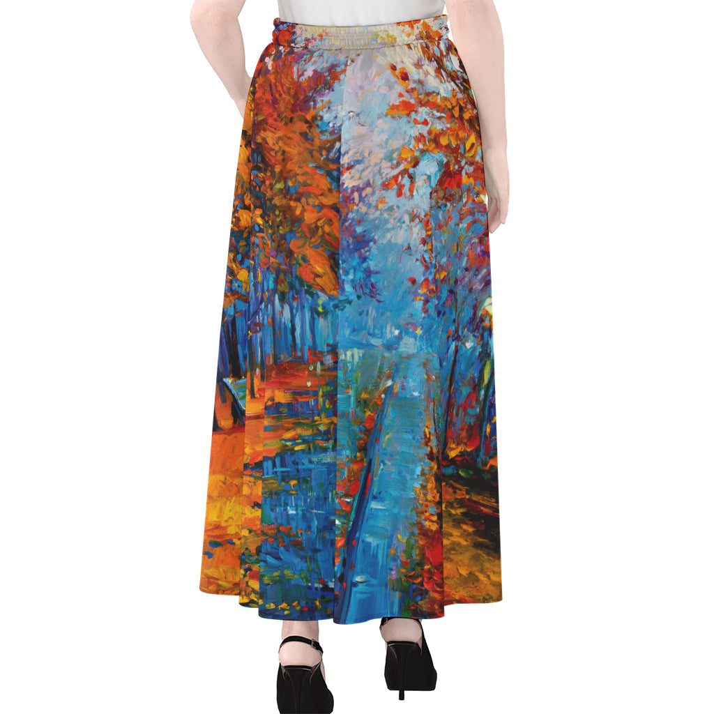 Autumn Painting Print Chiffon Maxi Skirt