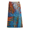 Autumn Painting Print Cotton Front Slit Maxi Skirt