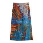 Autumn Painting Print Cotton Front Slit Maxi Skirt