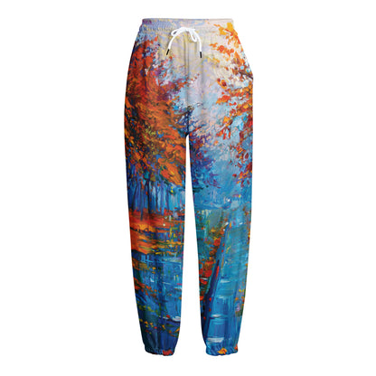 Autumn Painting Print Fleece Lined Knit Pants
