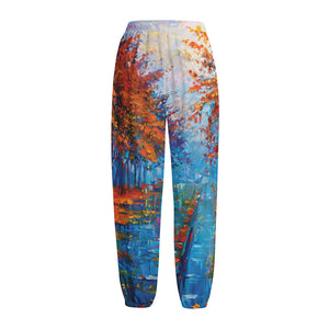 Autumn Painting Print Fleece Lined Knit Pants