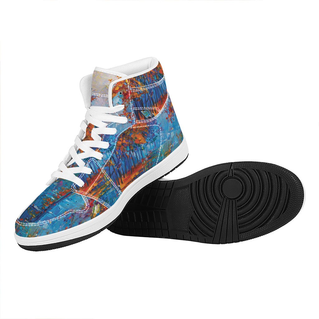 Autumn Painting Print High Top Leather Sneakers