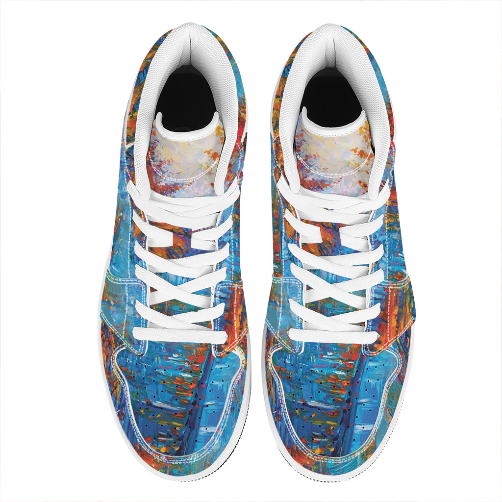 Autumn Painting Print High Top Leather Sneakers