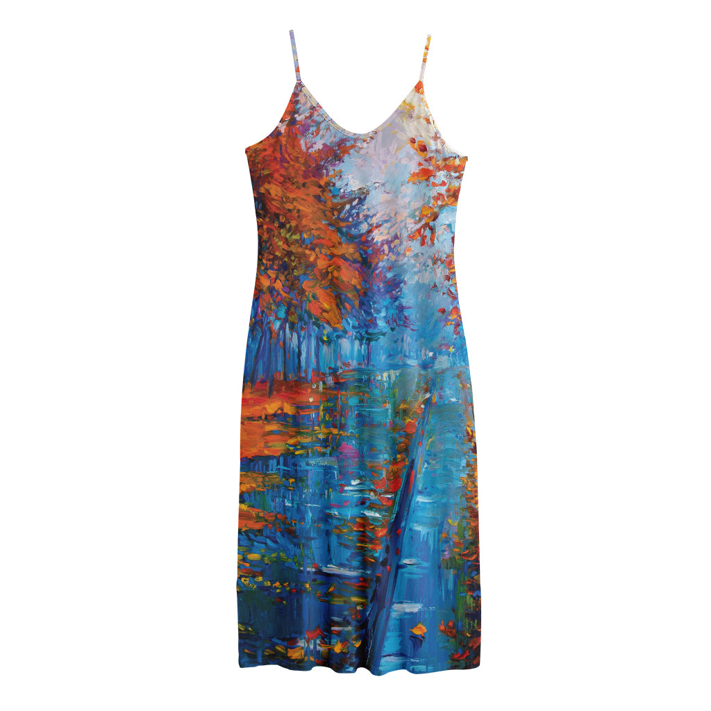 Autumn Painting Print Jersey Midi Cami Dress