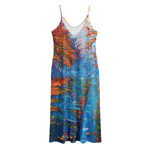 Autumn Painting Print Jersey Midi Cami Dress