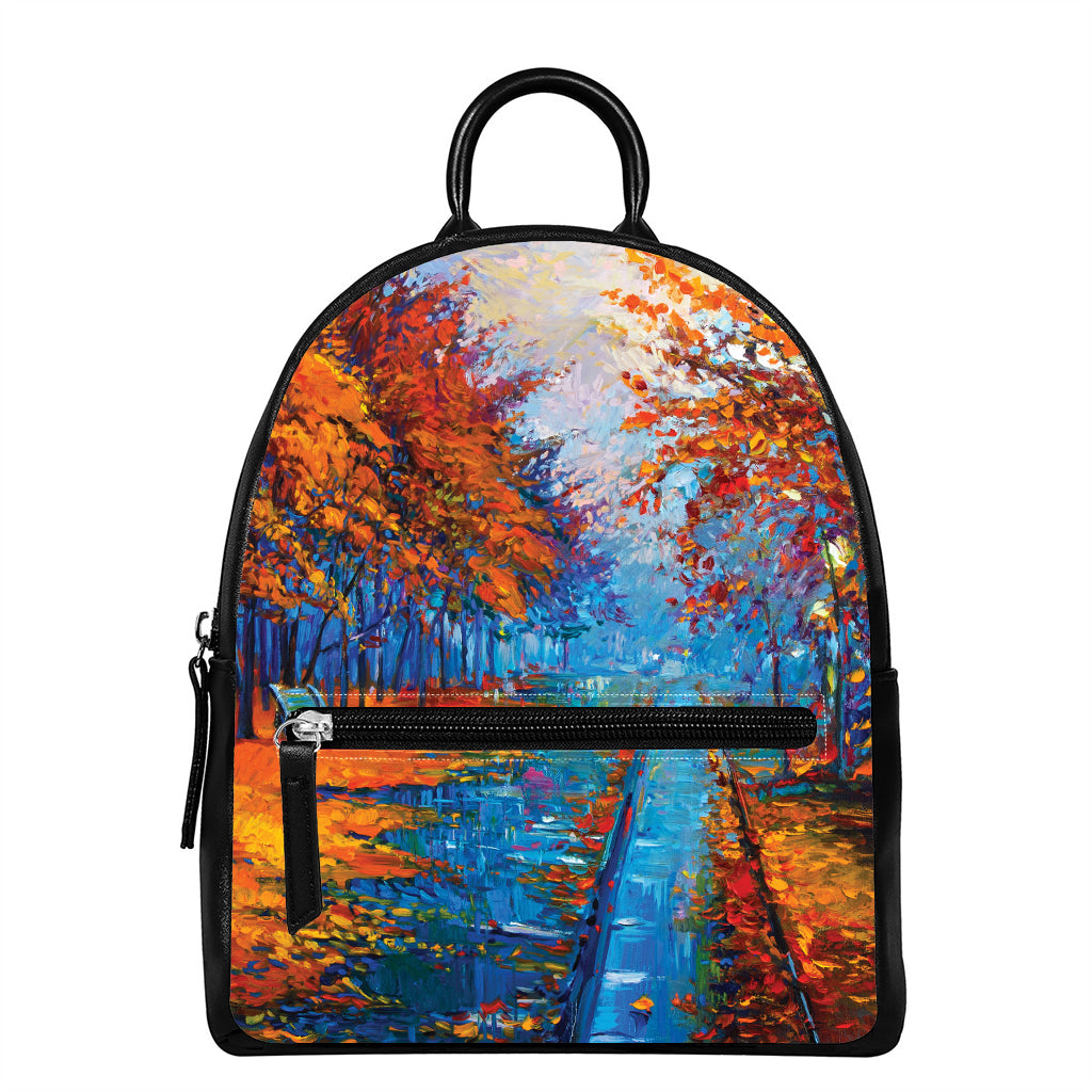 Autumn Painting Print Leather Backpack