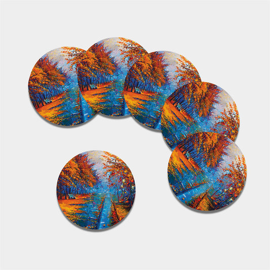 Autumn Painting Print Leather Coaster Set