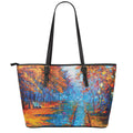 Autumn Painting Print Leather Tote Bag With Zipper
