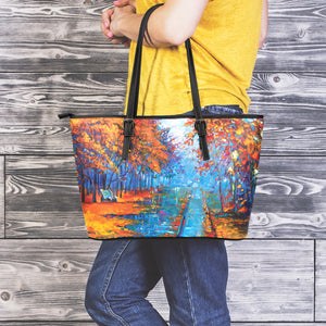 Autumn Painting Print Leather Tote Bag