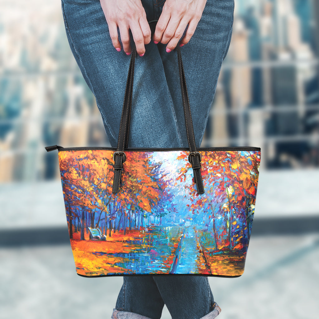 Autumn Painting Print Leather Tote Bag