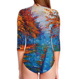 Autumn Painting Print Long Sleeve Swimsuit