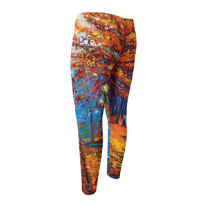 Autumn Painting Print Men's Compression Pants