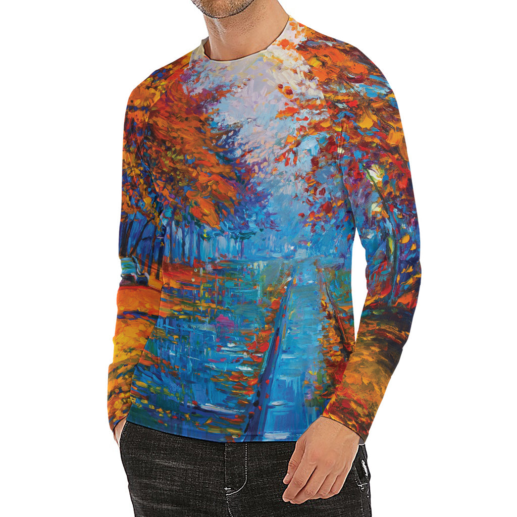 Autumn Painting Print Men's Long Sleeve Rash Guard