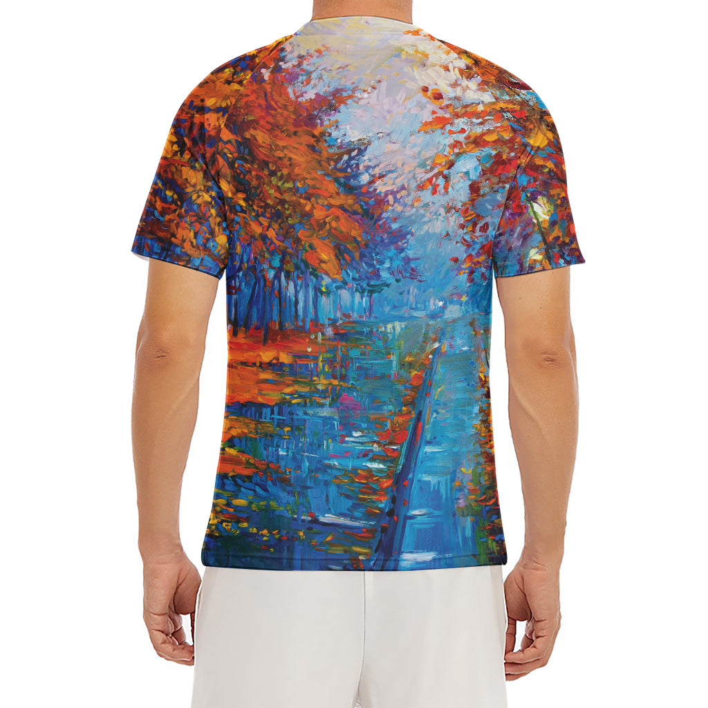 Autumn Painting Print Men's Short Sleeve Rash Guard