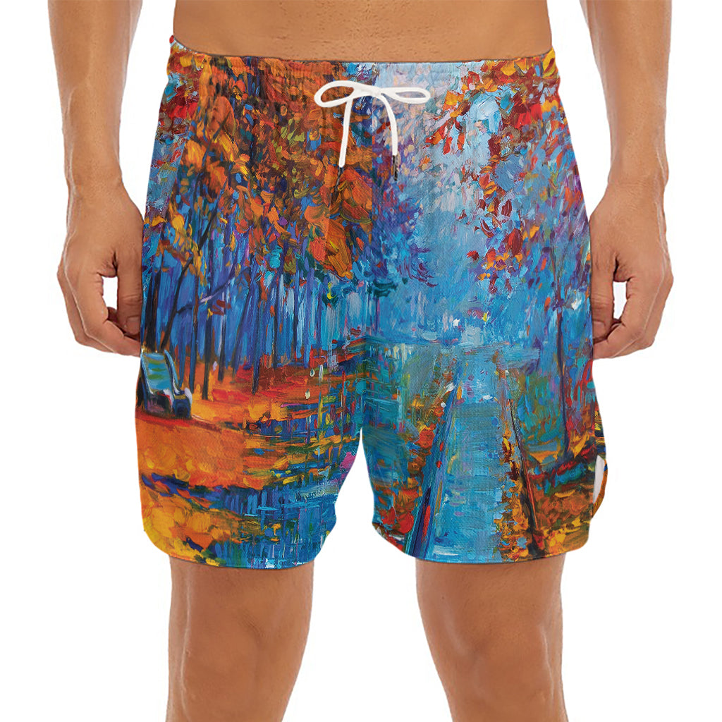 Autumn Painting Print Men's Split Running Shorts