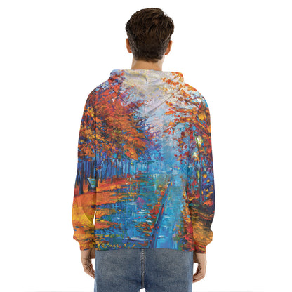 Autumn Painting Print Men's Velvet Pullover Hoodie